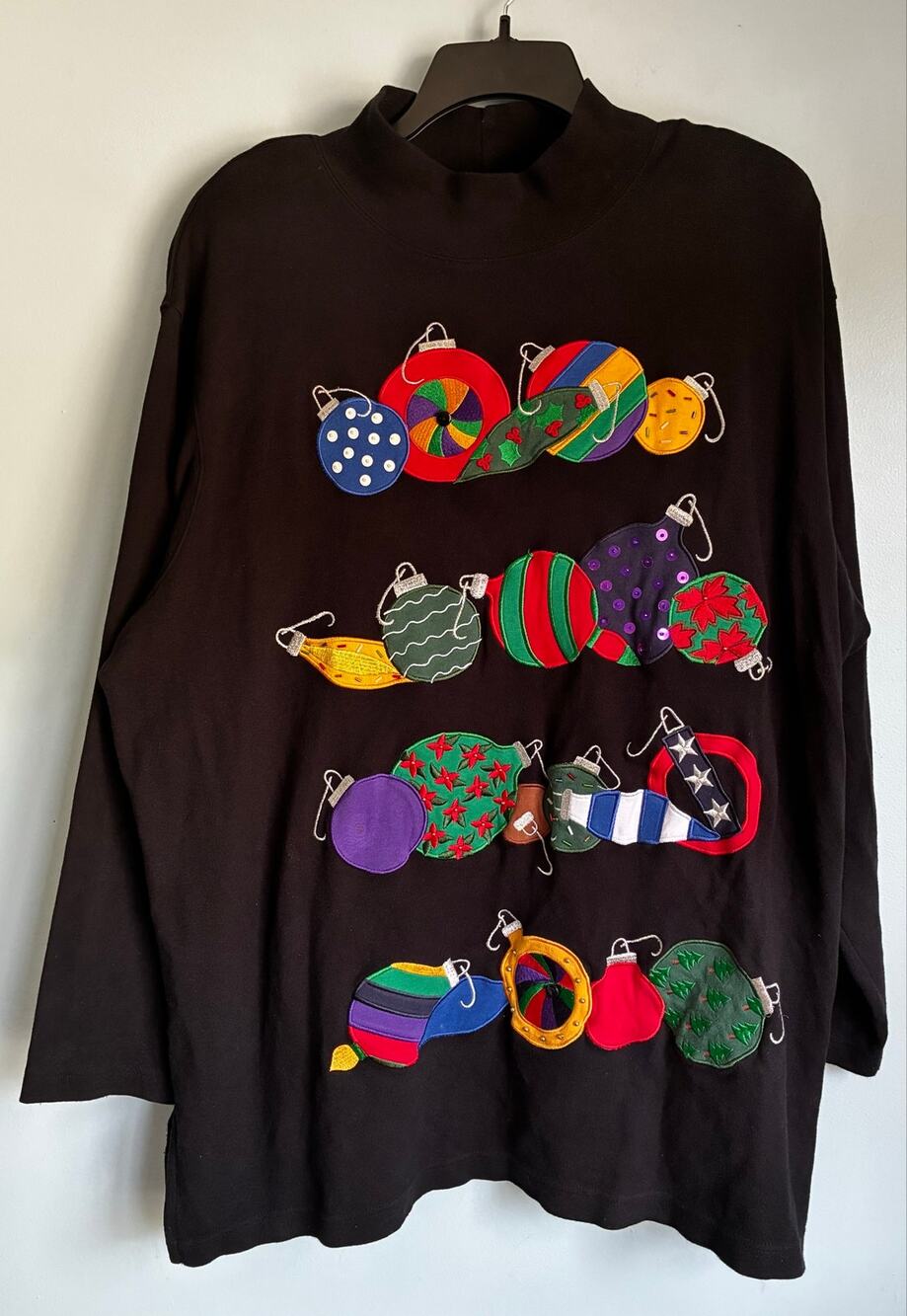 Vintage Bechamel Ornament Christmas Sweater Mock Neck 2XL Cotton